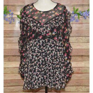 Suzanne Betro Mixed Floral Print Boho Cottage Blouse Size XL Ruffles Feminine